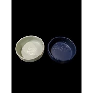 Pair of Petshop Stoneware Pet Bowls Celestial Blue And Live Bark Love 6.5"